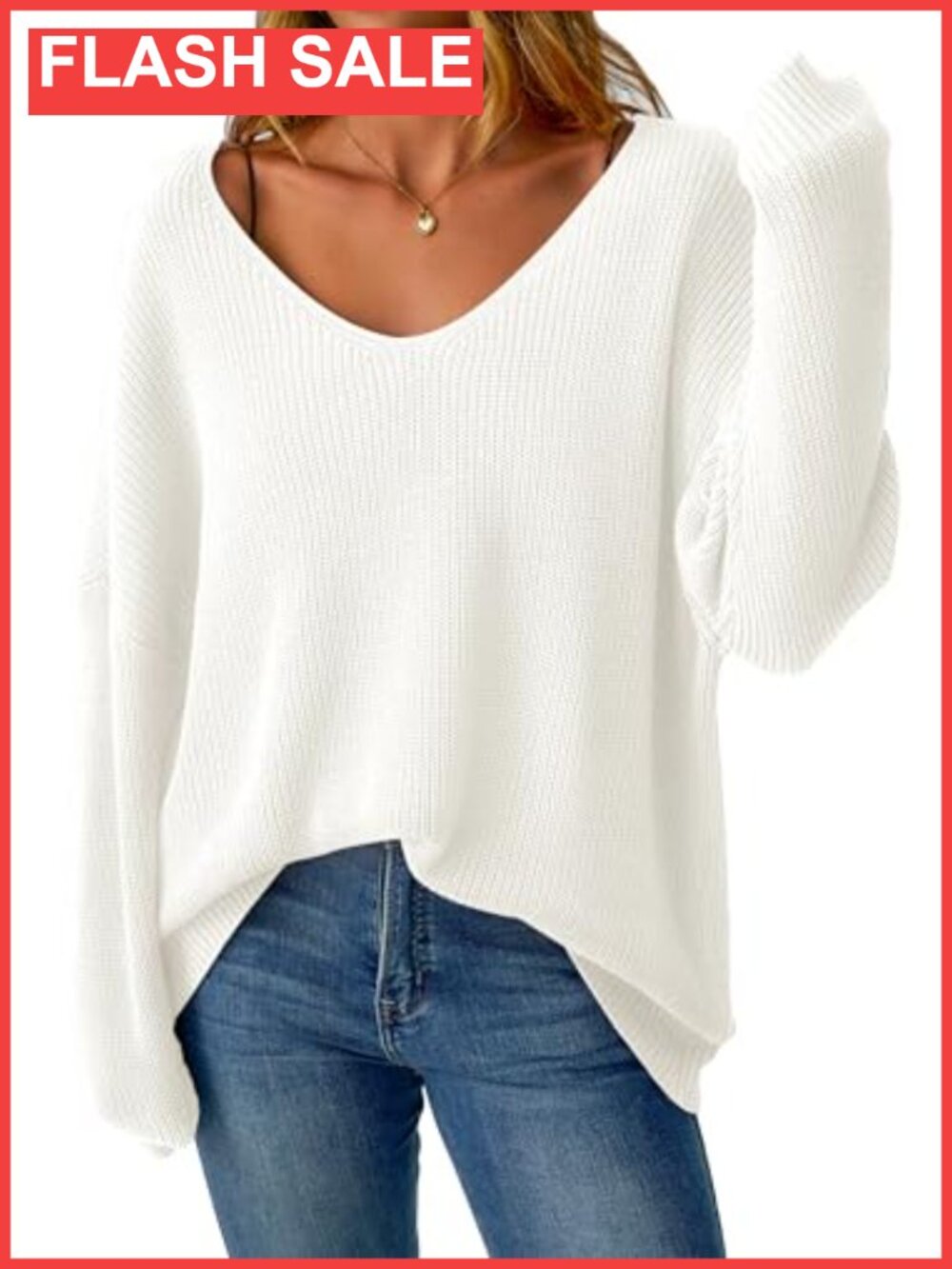 Oversized V Neck Off Shoulder Sweater Long Sleeve Pullover Loose Fit